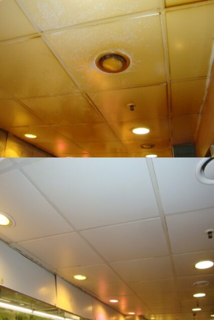 A dirty and clean ceiling